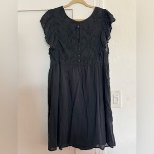 Lucky Brand Black Flutter Sleeve Eyelet Dress